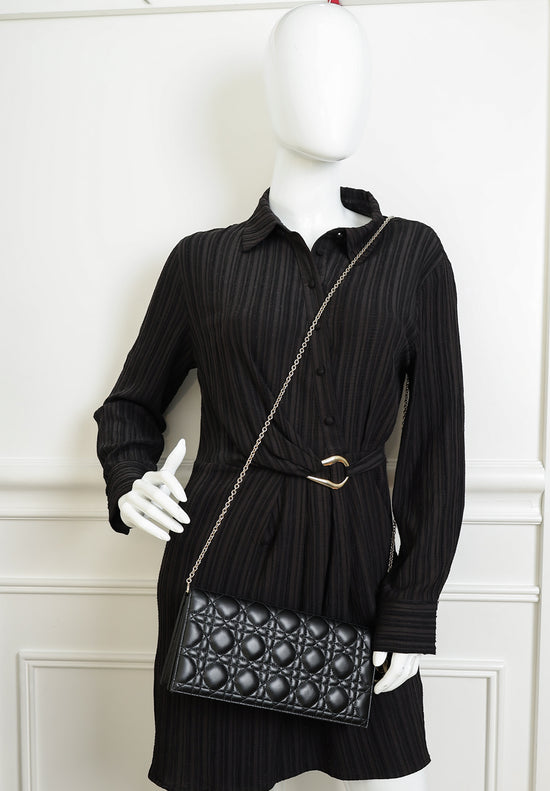 Christian Dior Black Lady Dior Convertible Chain Clutch