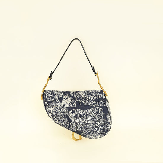 Christian Dior Navy Blue Toile de Jouy Saddle Medium Bag
