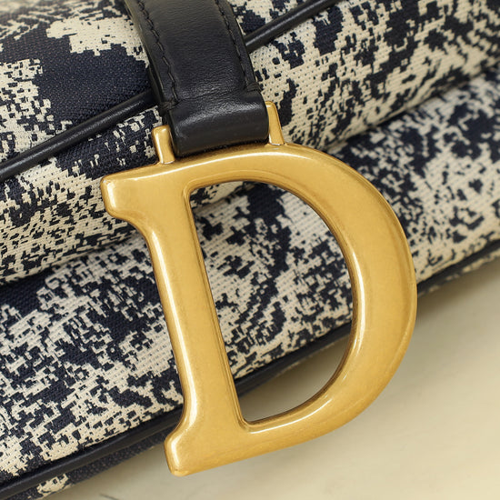 Christian Dior Navy Blue Toile de Jouy Saddle Medium Bag