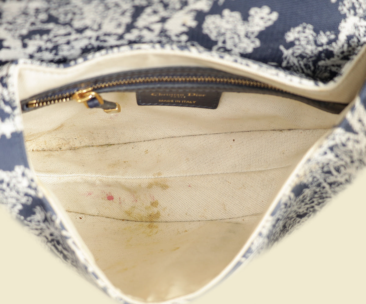 Christian Dior Navy Blue Toile de Jouy Saddle Medium Bag