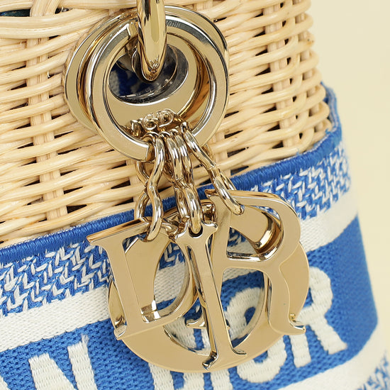 Christian Dior Florescent Blue Lady Dior Wicker Mini Bag