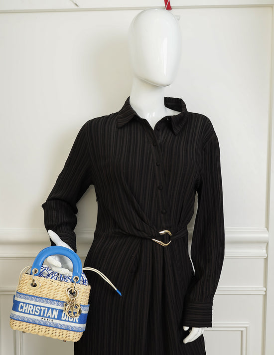 Christian Dior Florescent Blue Lady Dior Wicker Mini Bag