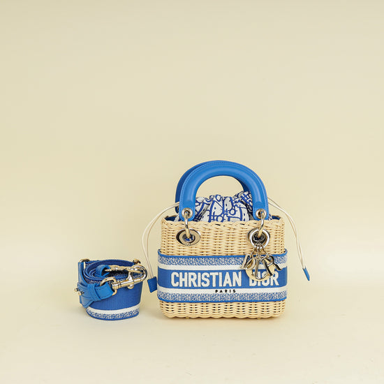 Christian Dior Florescent Blue Lady Dior Wicker Mini Bag