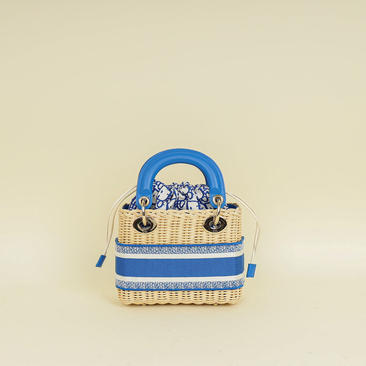 Christian Dior Florescent Blue Lady Dior Wicker Mini Bag