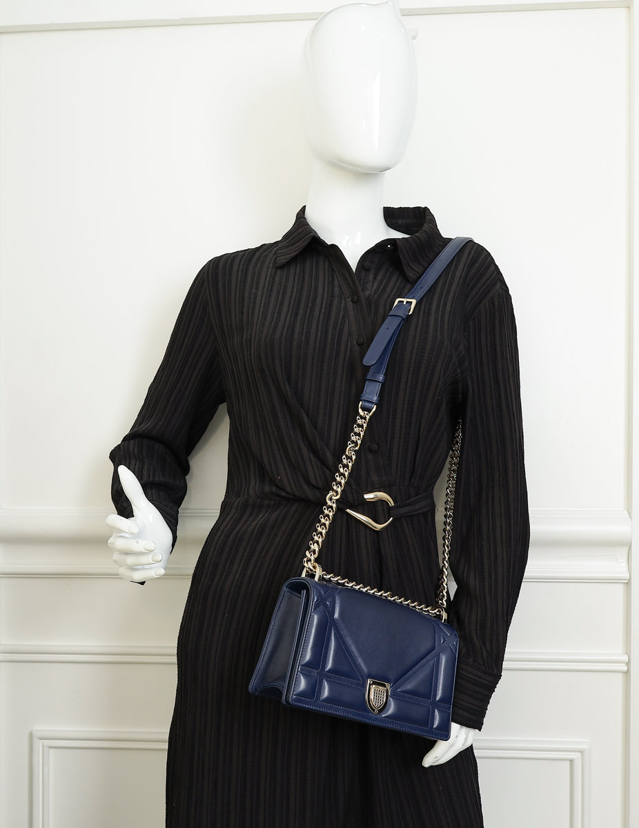 Christian Dior Navy Blue Diorama Small Flap Bag