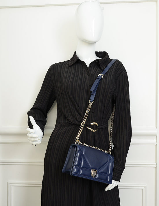 Christian Dior Navy Blue Diorama Small Flap Bag