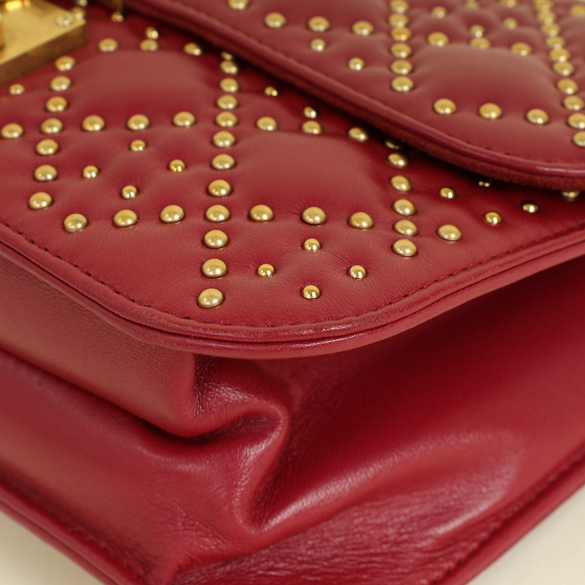 Christian Dior Red Cannage Studded DiorAddict Flap Bag