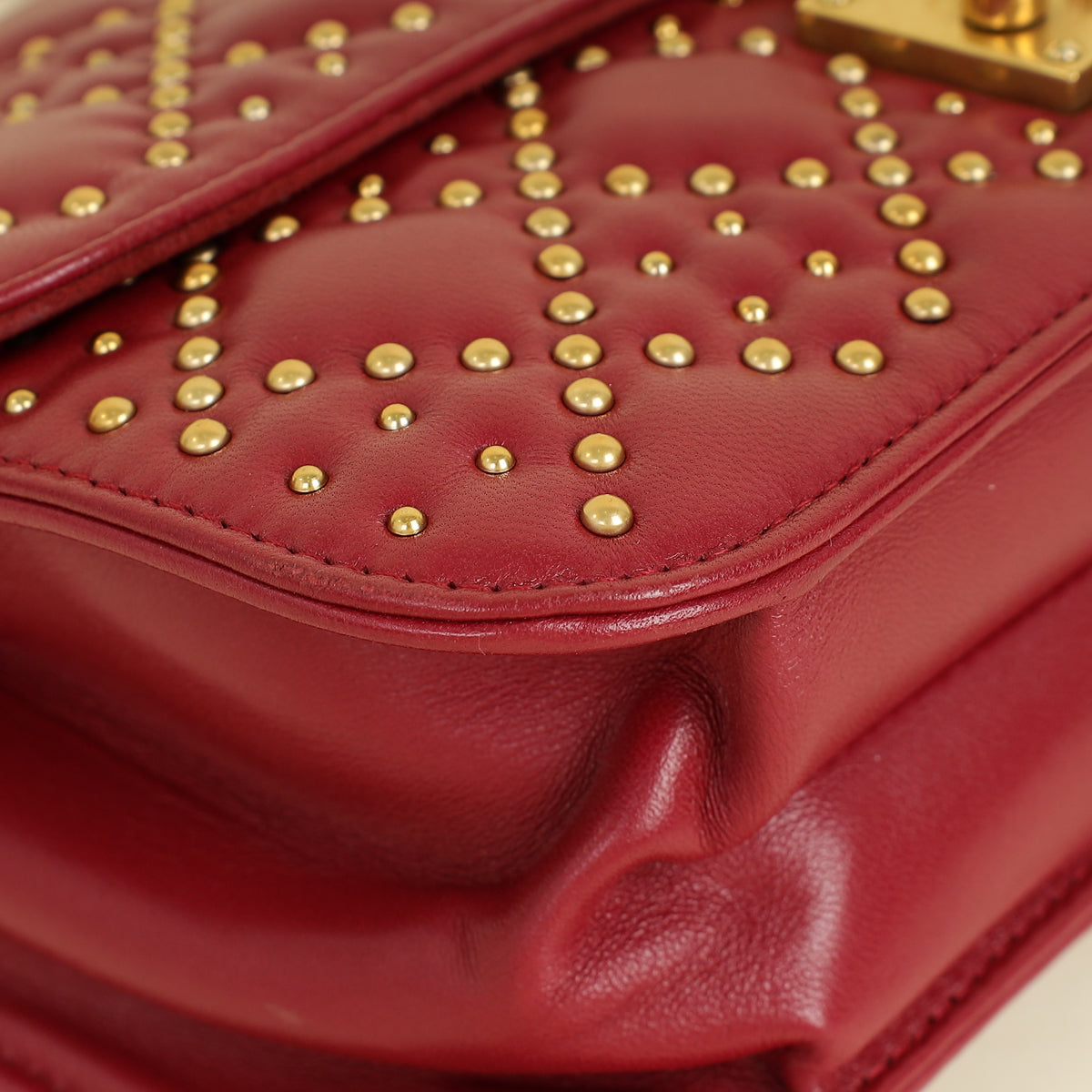 Christian Dior Red Cannage Studded DiorAddict Flap Bag
