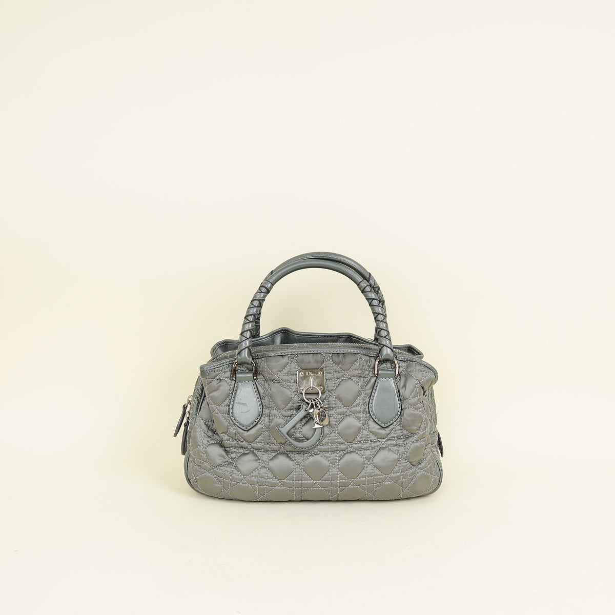 Christian Dior Grey Cannage Quilted Lady Boston Bag