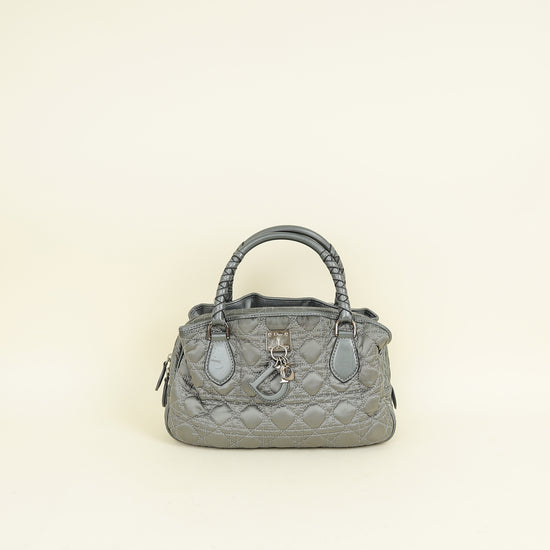 Christian Dior Grey Cannage Quilted Lady Boston Bag