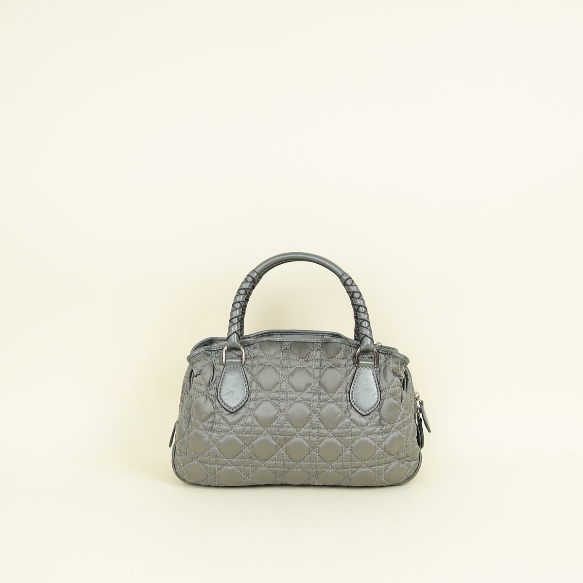 Christian Dior Grey Cannage Quilted Lady Boston Bag