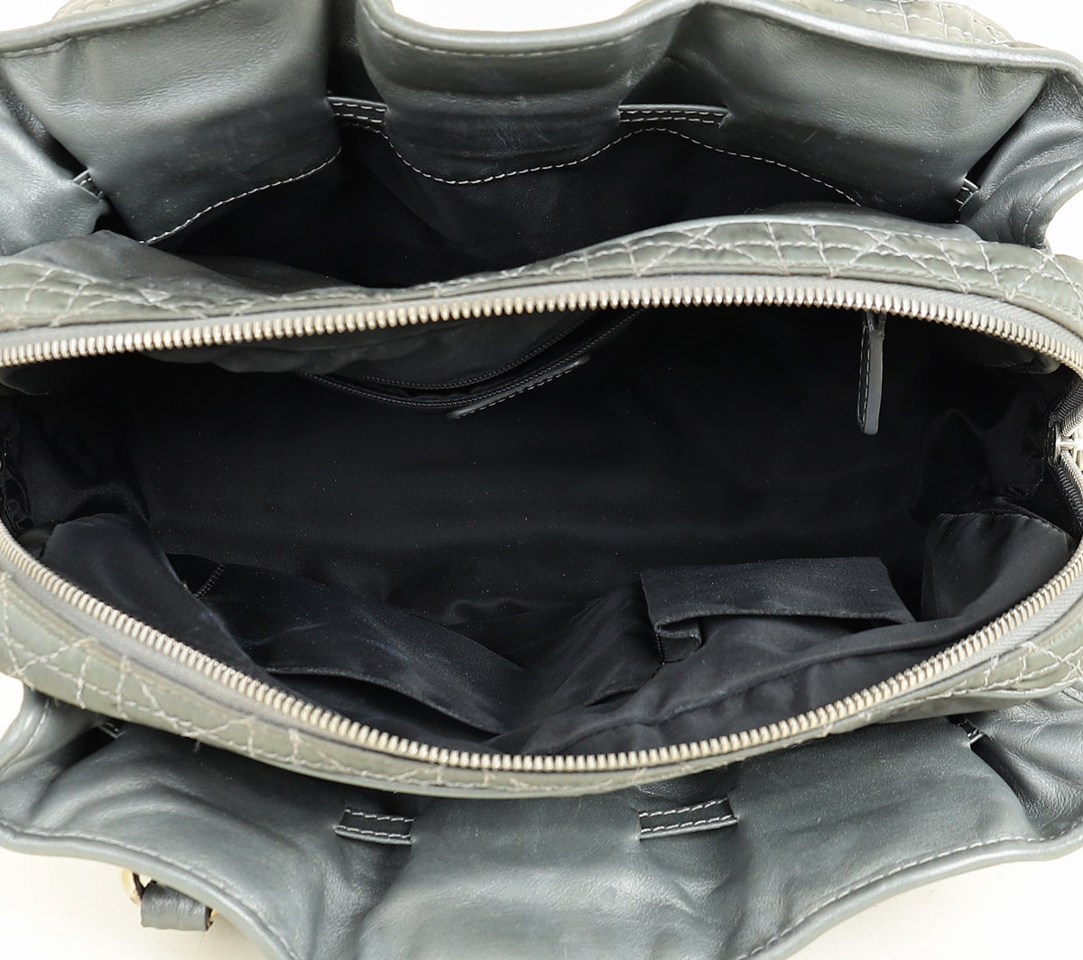 Christian Dior Grey Cannage Quilted Lady Boston Bag