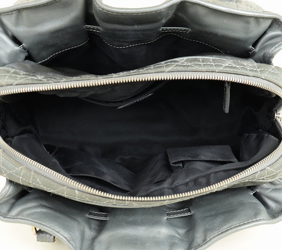 Christian Dior Grey Cannage Quilted Lady Boston Bag