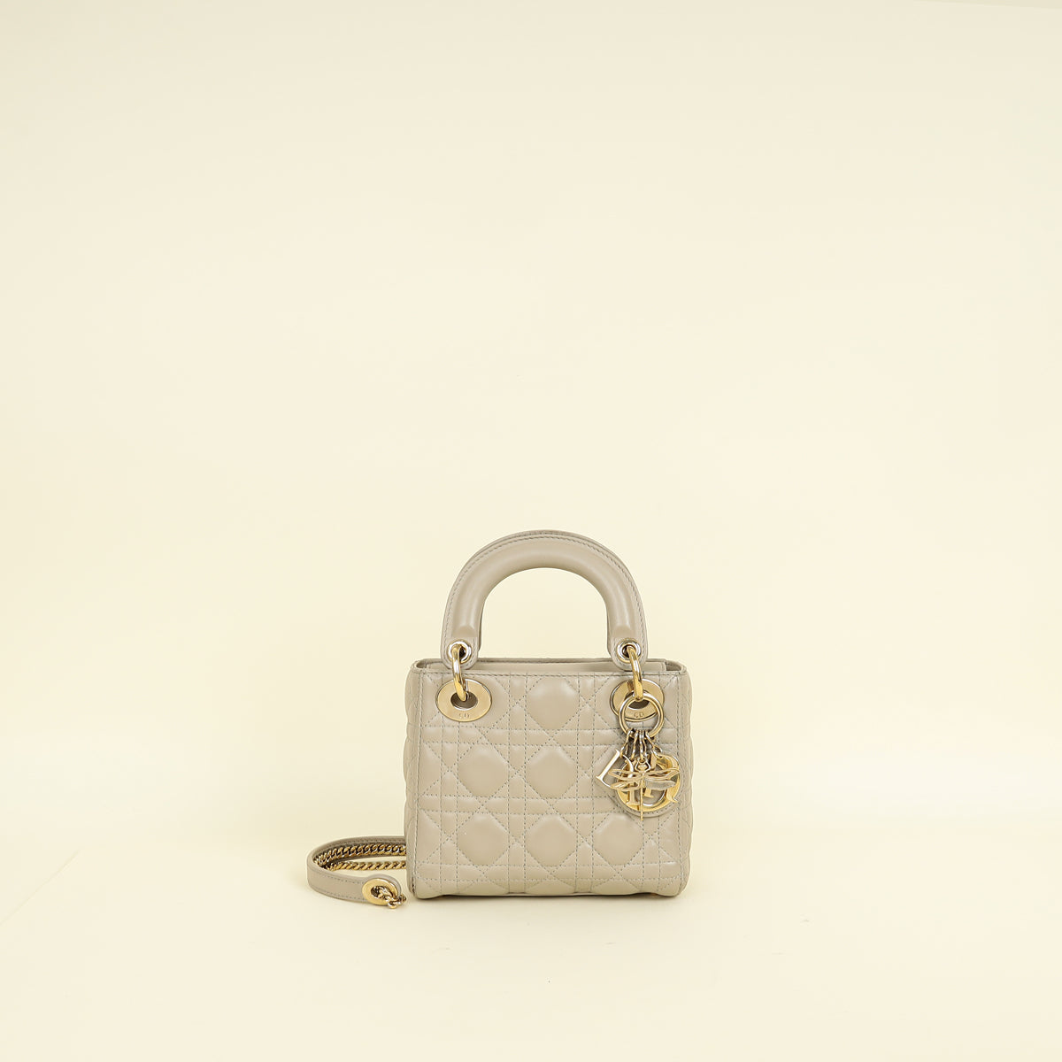 Christian Dior Beige Lady Dior Mini Chain Dragonfly Bag