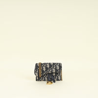 Christian Dior Navy Blue Oblique Nano Saddle Pouch With Chain
