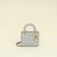 Christian Dior Grey Lady Dior Mini Chain Bag
