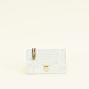 Christian Dior Metallic White Microcannage Diorama Wallet On Chain