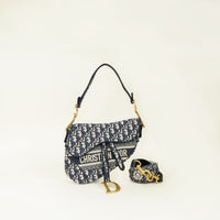 Christian Dior Blue Oblique Saddle Medium Bag w/ Medallion Strap