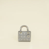 Christian Dior Gray Strass Cannage Satin Mini Lady Dior Bag