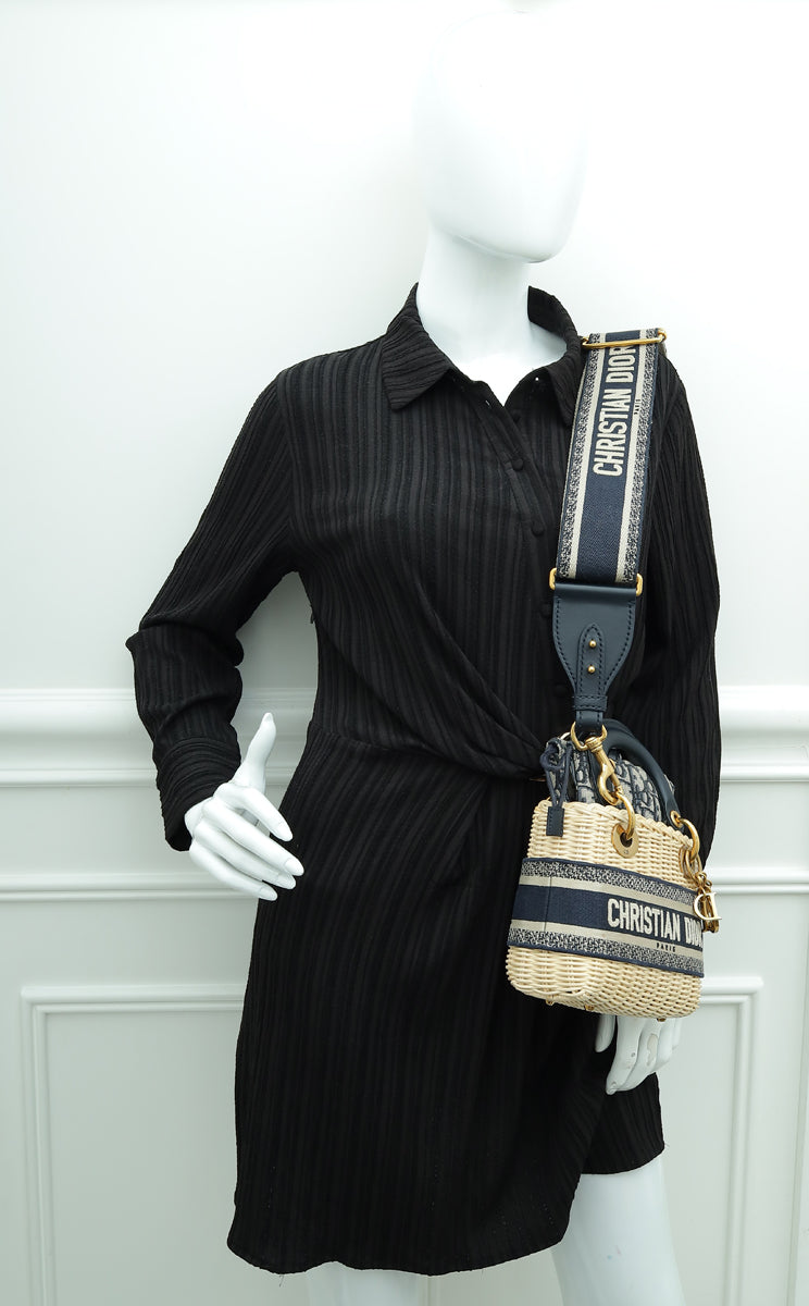 Christian Dior Bicolor Wicker Jacquard Mini Lady Dior Bag