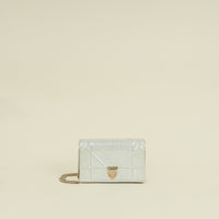 Christian Dior Metallic White Micro Cannage Diorama Wallet On Chain