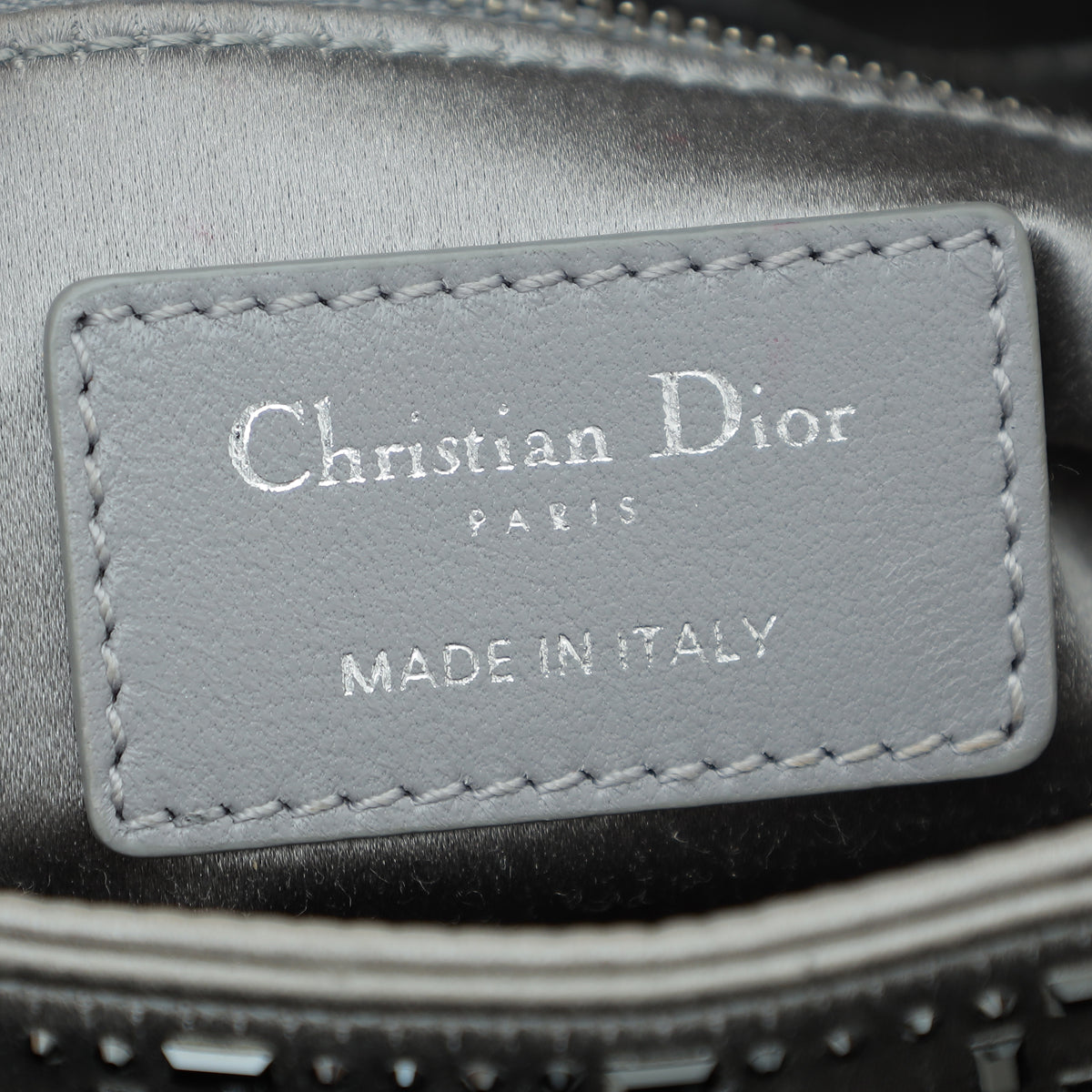 Christian Dior Grey Satin Lady Dior Strass Cannage Mini Bag