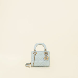 Christian Dior Light Blue Lady Dior Mini Chain Bag
