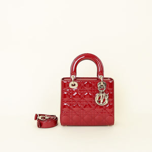 Christian Dior Cherry Red Lady Dior Patent Small Bag