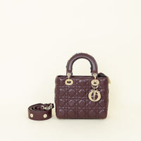 Christian Dior Burgundy My ABCDior Lady Dior Small Bag w/ Twilly