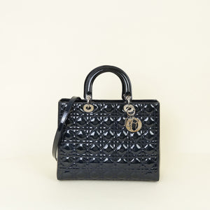 Christian Dior Dark Blue Lady Dior Large Bag