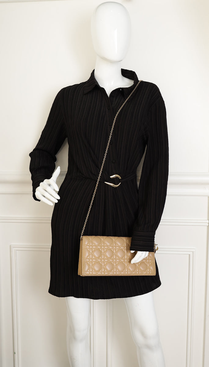 Christian Dior Beige Lady Dior Convertible Chain Clutch-Christian Dior-THE CLOSET