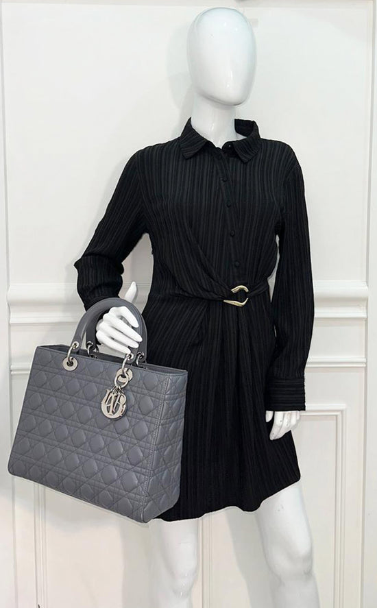 Christian Dior Dark Gray Lady Dior Large Bag
