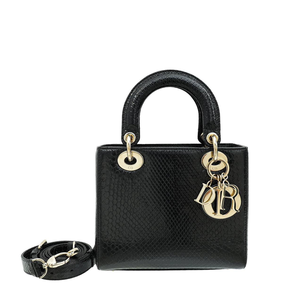 Christian Dior Black Shiny Snakeskin Lady Dior Small Bag-Christian Dior-THE CLOSET