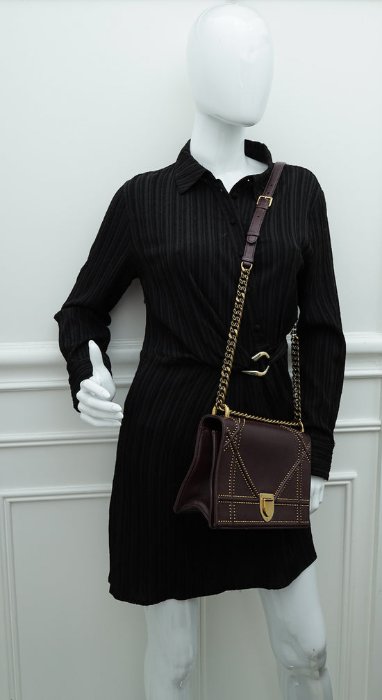 Christian Dior Burgundy Studded Diorama Medium Bag