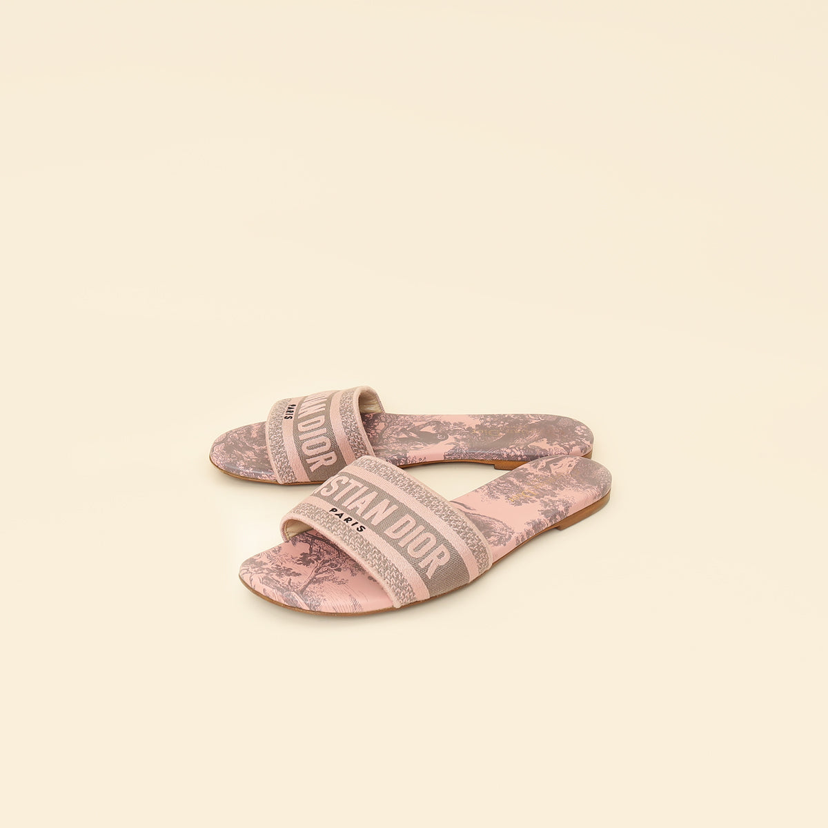 Christian Dior Light Pink Toile De Jouy Motif Dway Slide Mules