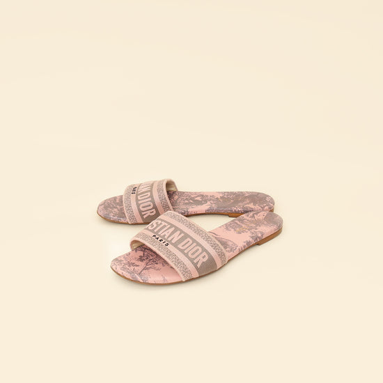 Christian Dior Light Pink Toile De Jouy Motif Dway Slide Mules 39.5-Christian Dior-THE CLOSET