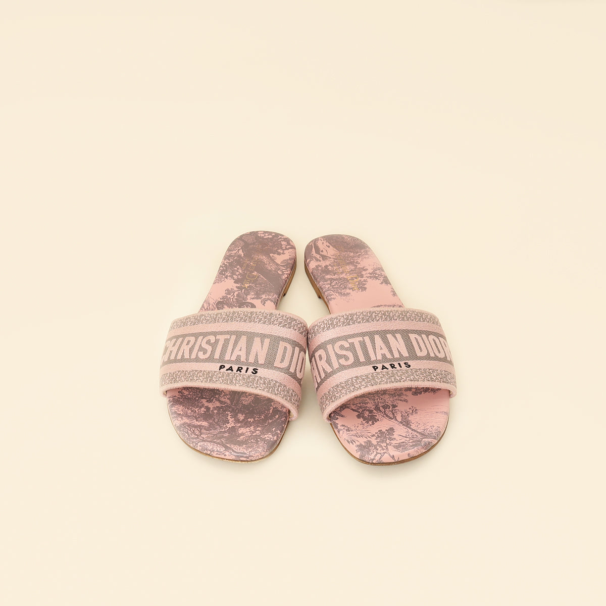 Christian Dior Light Pink Toile De Jouy Motif Dway Slide Mules 39.5-Christian Dior-THE CLOSET
