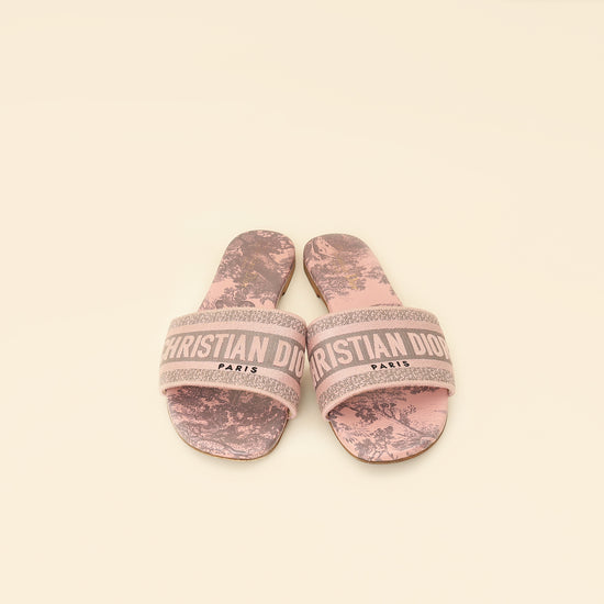 Christian Dior Light Pink Toile De Jouy Motif Dway Slide Mules 39.5-Christian Dior-THE CLOSET
