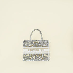 Christian Dior White Multicolor Around The World Embroidered Book Tote Medium Bag