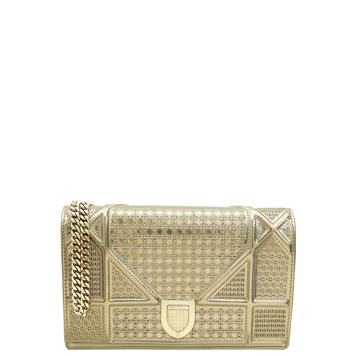 Christian Dior Metallic Gold Diorama Micro Cannage Wallet On Chain-Christian Dior-THE CLOSET