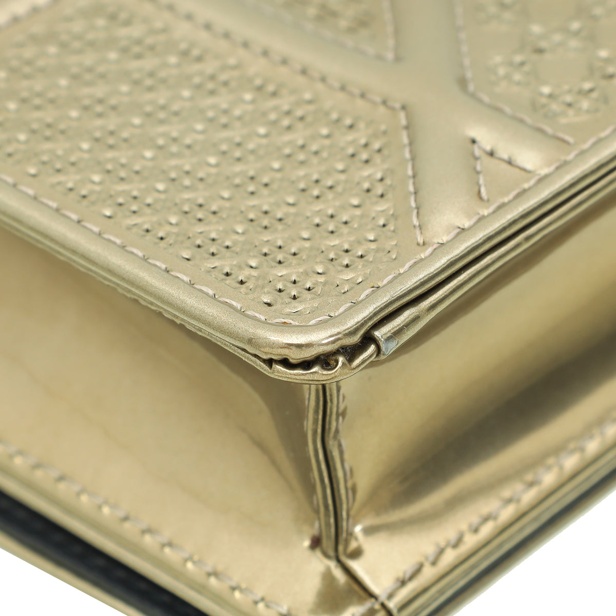 Christian Dior Metallic Gold Diorama Micro Cannage Wallet On Chain