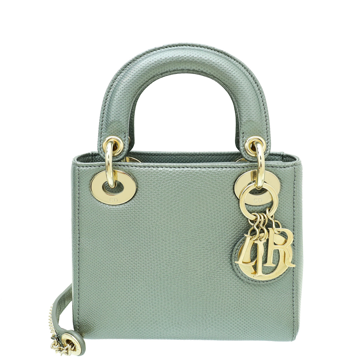 Christian Dior Metallic Grey Lizard Lady Dior Mini Chain Bag