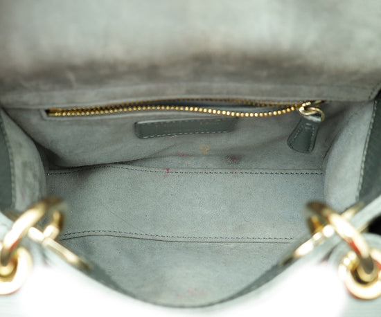 Christian Dior Metallic Grey Lizard Lady Dior Mini Chain Bag