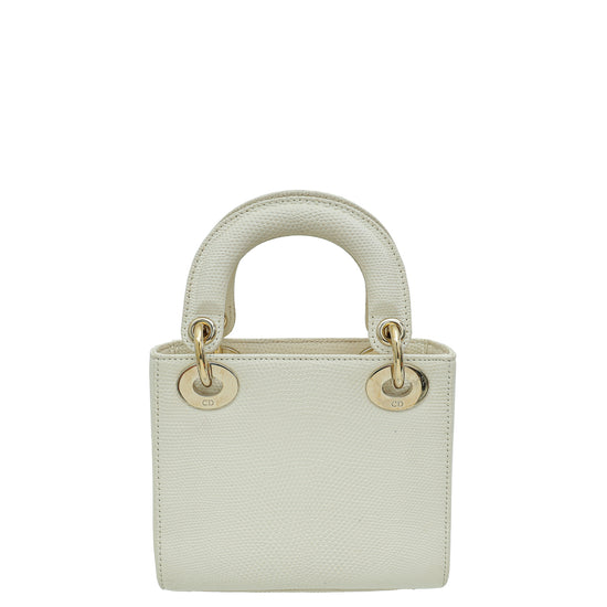 Christian Dior White Lizard Lady Dior Mini Bag