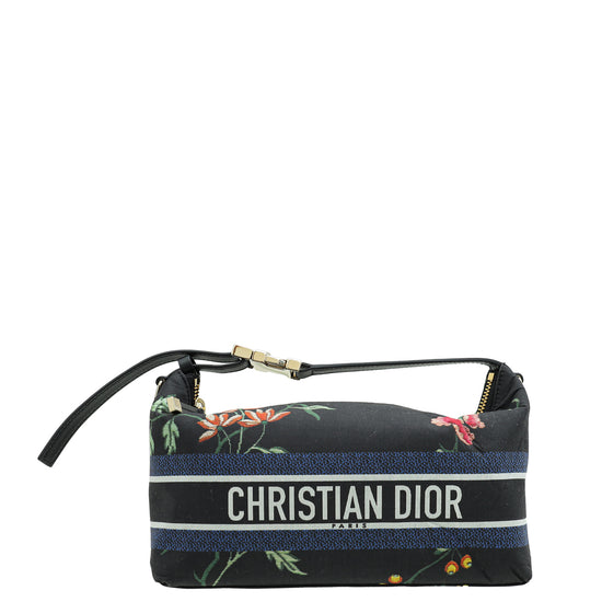 Christian Dior Black Multicolor Petites Fleurs Print Diortravel Nomad Medium Pouch