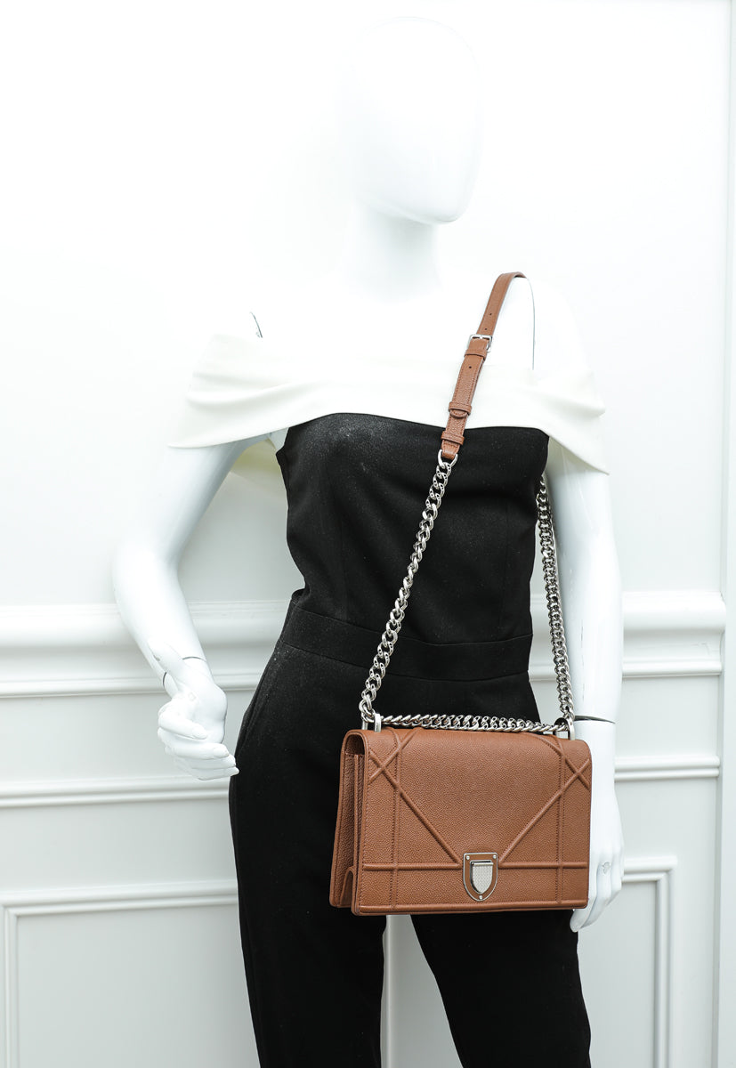 Christian Dior Diorama Flap Bag Embellished Python Medium Brown