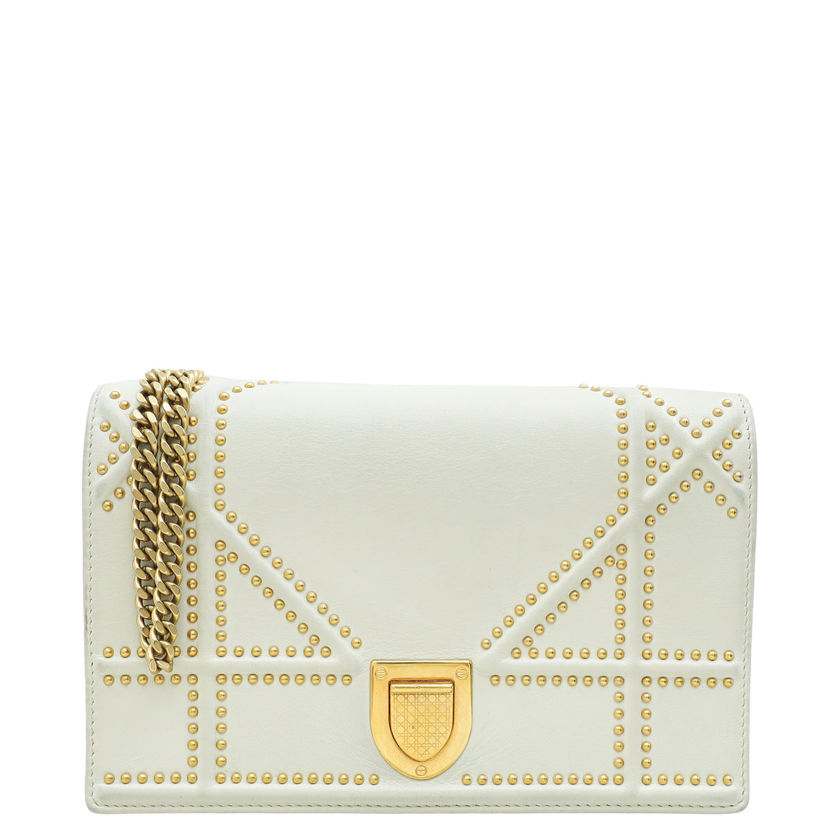 Christian Dior Cream Diorama Studded Wallet On Chain-Christian Dior-THE CLOSET