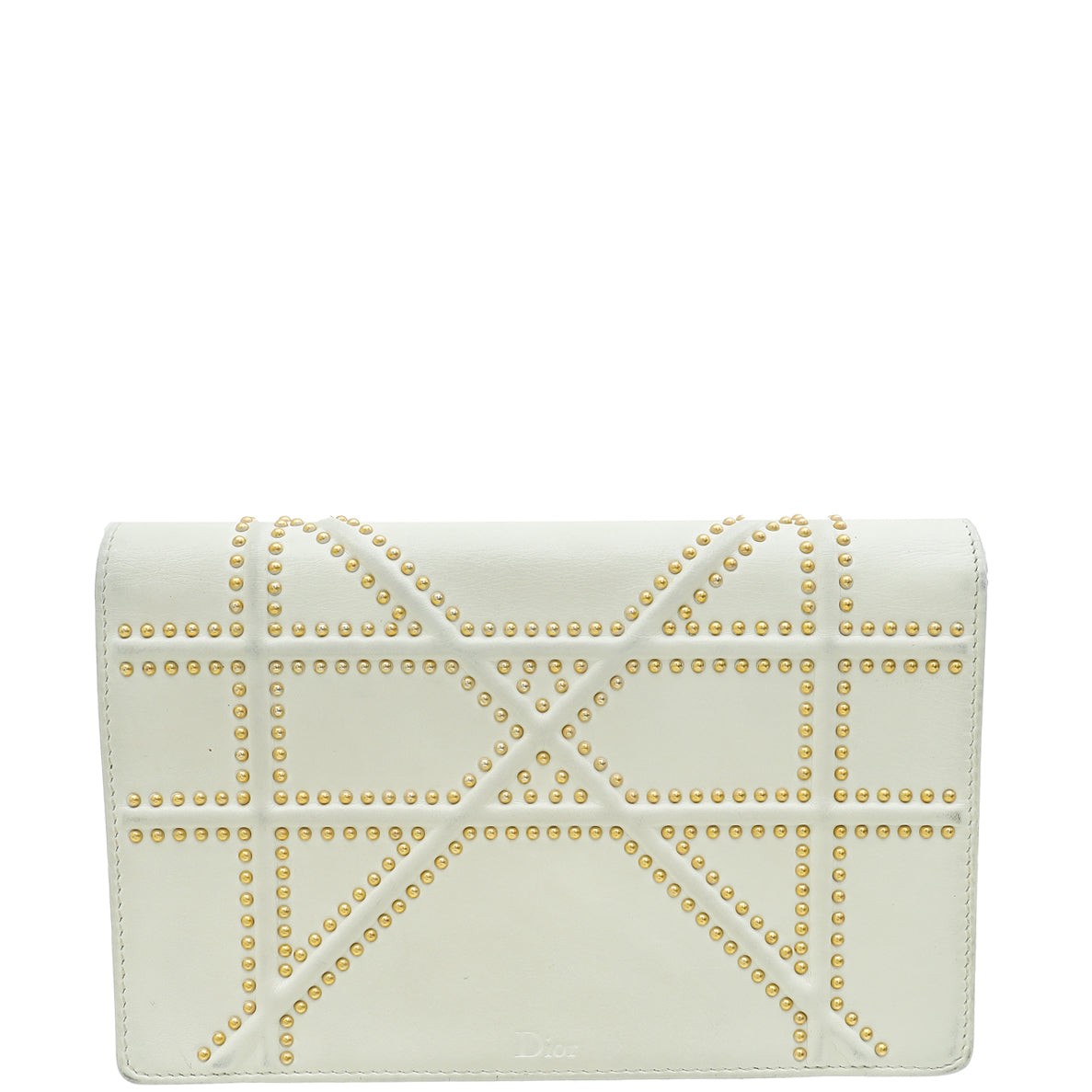 Christian Dior Cream Diorama Studded Wallet On Chain-Christian Dior-THE CLOSET
