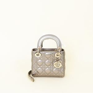 Christian Dior Metallic Olive Gray Chain Mini Lady Dior Bag