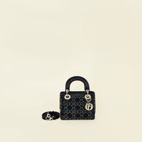 Christian Dior Black Strass Cannage Mini Lady Dior Bag